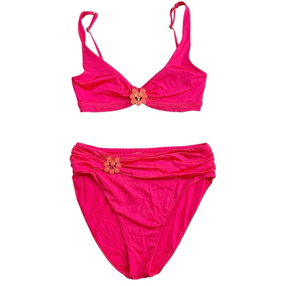 Trina Turk Monaco Solid Halter Bra and High Waist Bikini Geranium Pink Size 6